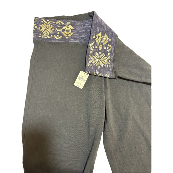 PINK Yoga Victoria’s Secret Metallic Bling Embellish Waistband Black Pants Large - Picture 1 of 6